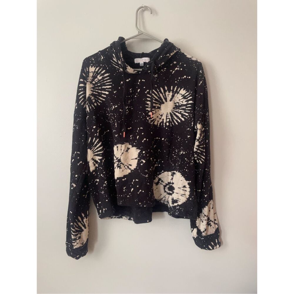 P.J. Salvage Womens Large Black Cropped Hooded Bleach Dye Sweatshirt